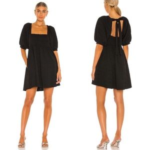 Free People Black Puff Sleeve Tie Back Violet Mini Dress Size XS